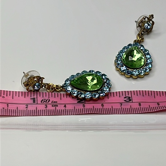 CRYSTAL WATER DROP EARRINGS BLUE & GREEN CRYSTAL - Picture 4 of 6
